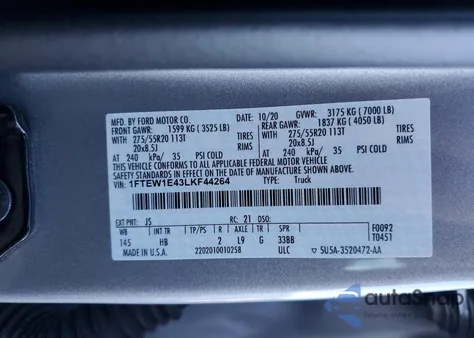 2020 Ford F150 Supercrew from USA, damaged, VIN 1FTEW1E43LKF44264